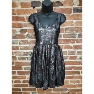 Adam Lippes Fit & Flare Dress Women 4 Black Metallic Pleated Sleeveless Back Zip